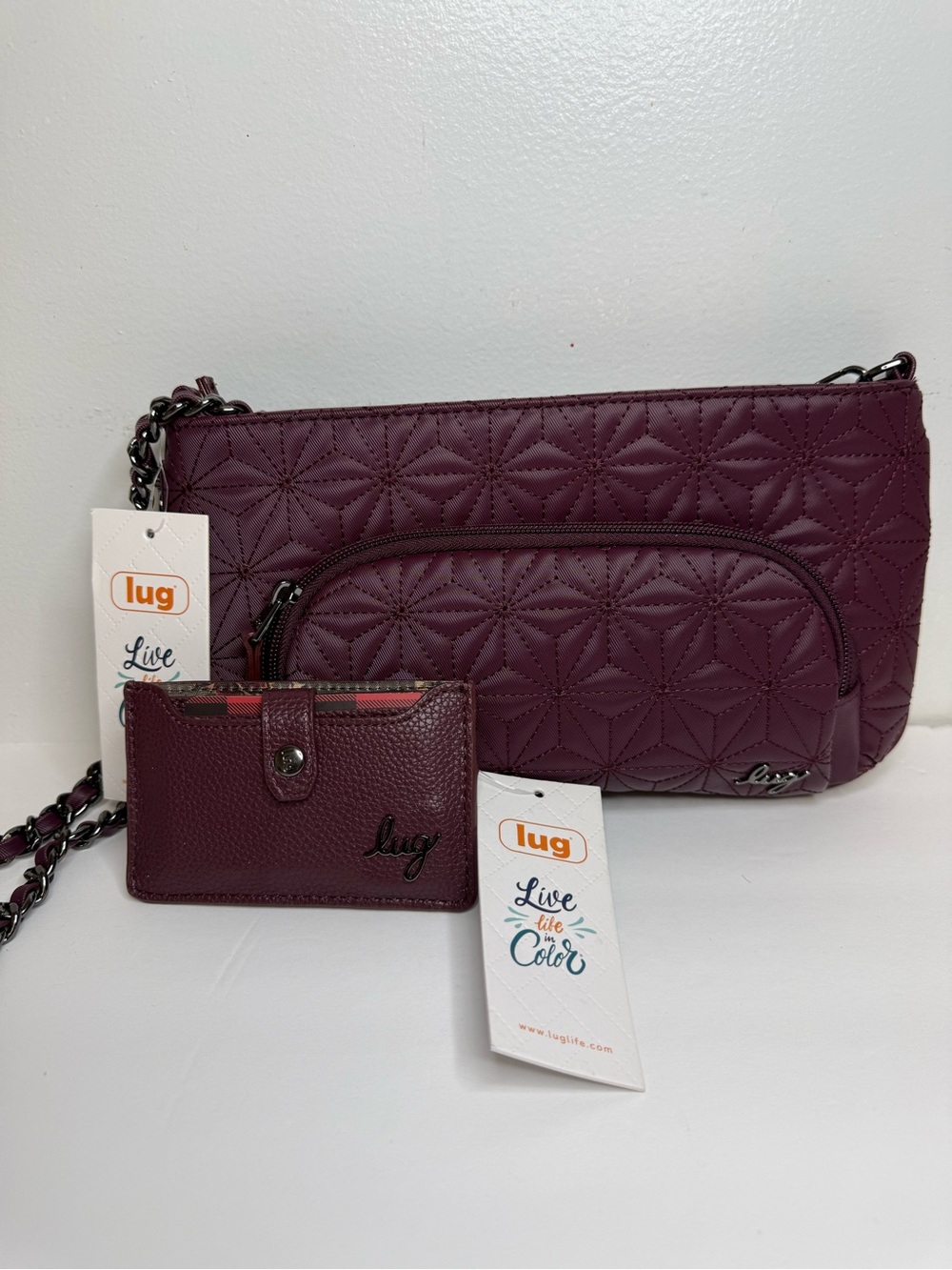 lug Quilted Crossbody and Card Wallet - Plum